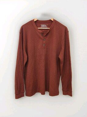 Eddie Bauer Mens Thermal Henley Shirt Sweater Red Large Waffle Knit Long Sleeve